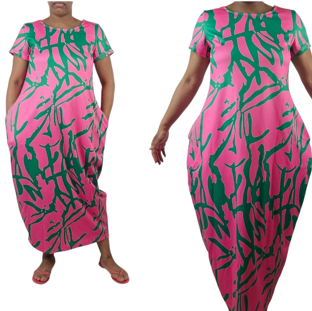 STYLEWE Pink and Green Jersey Baloon/Bubble Dress